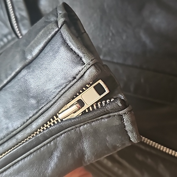 Maje Leather Motorcycle Jacket with Sleeve Slits - Picture 12 of 14